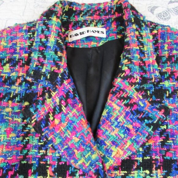 Saks Fifth Avenue Vintage 1980's David Hayes  Neon Tweed womens Jacket womens 8 - Picture 4 of 11